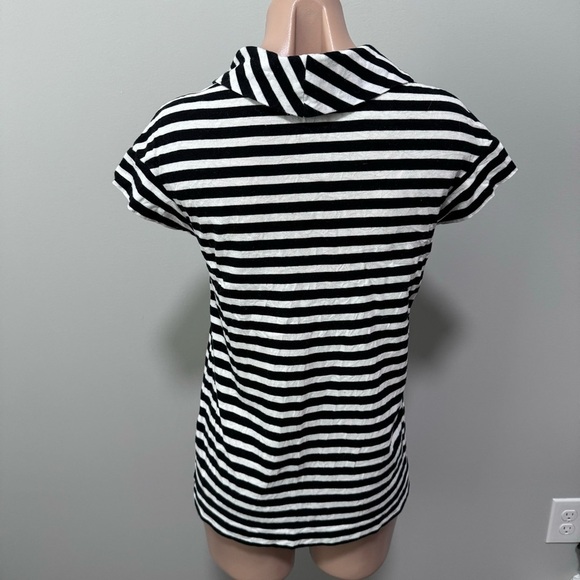 Tommy Hilfiger Black White Stripe Mock Neck Short Sleeve Shirt Medium - Picture 3 of 4